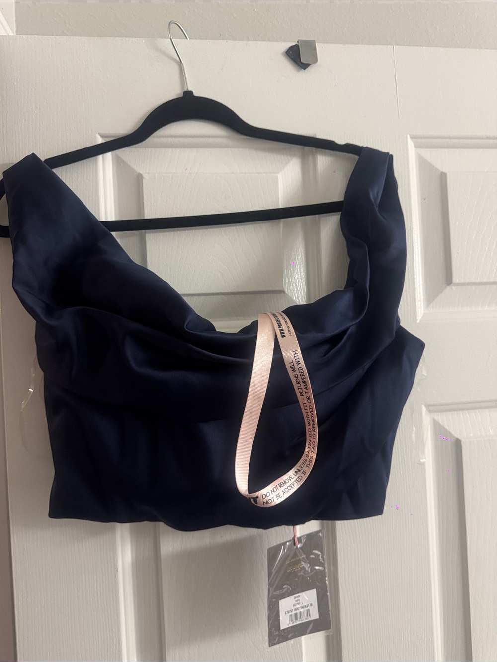House of CB Navy Satin Cowl Crop Top